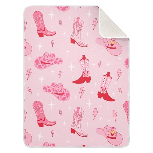 Image of Pinks Western Cowgirl Boots Baby Blankets Soft Warm Crib Stroller Blanket for Toddler Newborn Girls Boys 30x40in