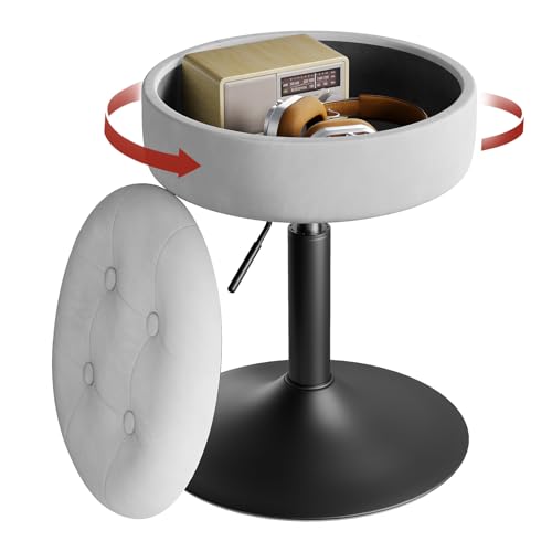 WOLTU Schminktisch Stuhl, Sitzhocker mit Stauraum, Hocker Höhenverstellbar aus Bequemem Samt, 360° drehbar, Für Schlafzimmer, Wohnzimmer, Esszimmer, Hellgrau, BH329hgr-1