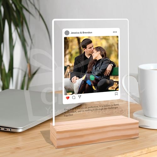 Image of Giftplease Customized Photo And Text Frame With Wooden Stand | Personalised Printed Photo Frame | Gift | Birthday | Anniversary (Transparent, 5MM, 6 * 8 Inches), Tabletop