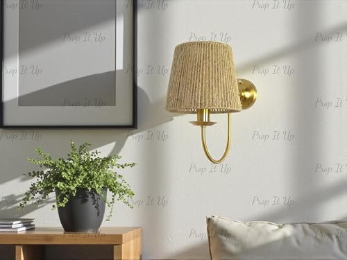Image of Prop It Up Wall Sconce Light with Recycled Material Shade, Golden Antique Finish, E27 Base, Vintage Style, Indoor Lighting for Living Room, Bedroom, Hallway, 36 cm Height, Bulb Not Included