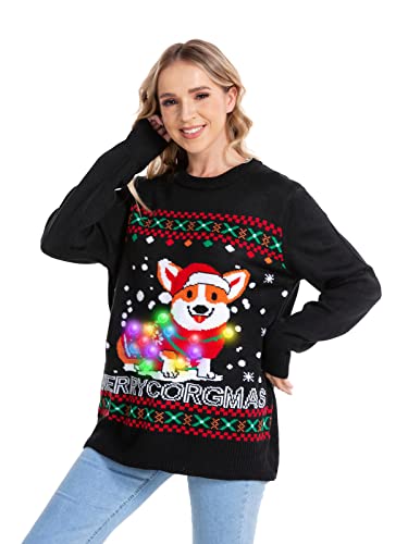 Hsctek Light Up Adults Christmas Knitted Sweater, Ugly Xmas Pullovers Women | 100% Non-Toxic Acrylic, Long-Sleeve, Crewneck, Built-In Light Bulbs With Batteries, Providing Comfort And Fashion Matching 2 Hsctek Light Up Adults Christmas Knitted Sweater, Ugly Xmas Pullovers Women | 100% Non-Toxic Acrylic, Long-Sleeve, Crewneck, Built-In Light Bulbs With Batteries, Providing Comfort And Fashion Matching - Image 3