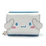 FLYBOT Cinnamoroll Wallet Adorable White Puppy Curly Ear Japanese Character Trifold Slim Cartoon Snap Zipper Closure Card Holder Vegan Leather for Girls Women, Officially Designed