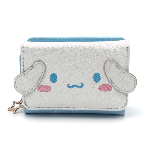 Cinnamoroll Wallet Adorable White Puppy Curly Ear Japanese Character Trifold Slim Cartoon Snap Zipper Closure Card Holder Vegan Leather for Girls Women, Officially Designed