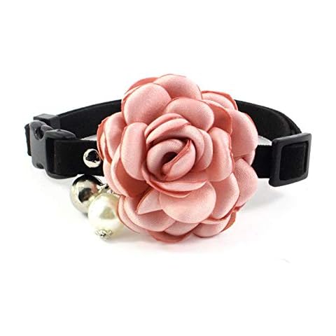 PETFAVORITES Everflowering Rose Flower Cat Dog Collar Bow Tie - Suede Puppy Necklace with Bell - Chihuahua Yorkie Girl Clothes Costume Outfits Accessory, Adjustable and Handmade (Pink, Size S) Cover