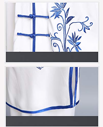 Hand Embroidery Unisex Tai Chi Uniform Cotton Chinese Kung Fu Artial Arts Wear (Blue, M) #TOP4