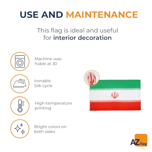 Image of AZ FLAG - Iran Flag - 2x3 Ft - Light Polyester Iranian - Persian Banner with Two Brass Eyelets - Fade Resistant - Vivid Colors - 2' x 3' Feet - 90x60 Cm