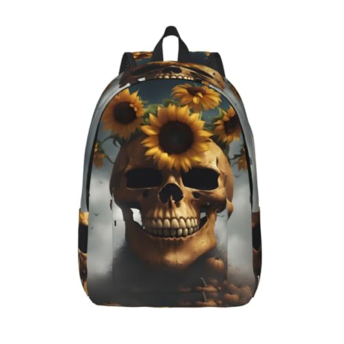 Sac à dos randonnée voyage femme à motif tournesol et crâne pour le plein air