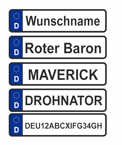 Wunsch Kennzeichen Nummernschild Aufkleber Plakette für Drohnen Modellbau 35x8,5mm personalisiert mit Deinem Wunschnamen individuell gestalten (2 Stück)