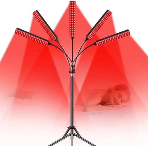 Red Light Therapy for Face and Body Red Light Infrared Light Therapy Lamp with Stand LED 660nm 850nm 5 Heads 7-Colors Infrared Light Device for Body