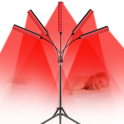Red Light Therapy for Face and Body Red Light Infrared Light Therapy Lamp with Stand LED 660nm 850nm 5 Heads 7-Colors Infrared Light Device for Body