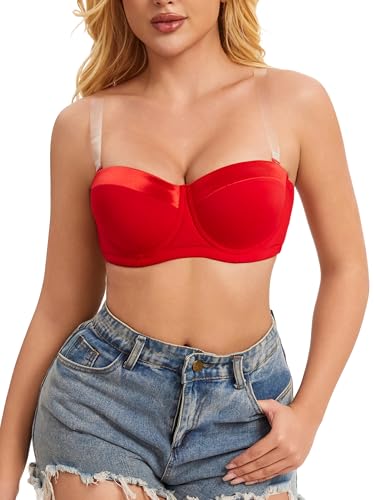 Image of Women's Push up Strapless Bra for Large Breasts with Clear Straps, Never Move On Party Cup B /C /D /DD /DDD /G