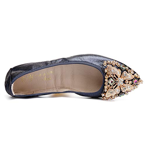Womens Ballet Flats Foldable Rhinestone Pointed Toe Comfortable Slip on Wedding Flat Shoes Dress Flats for Women4