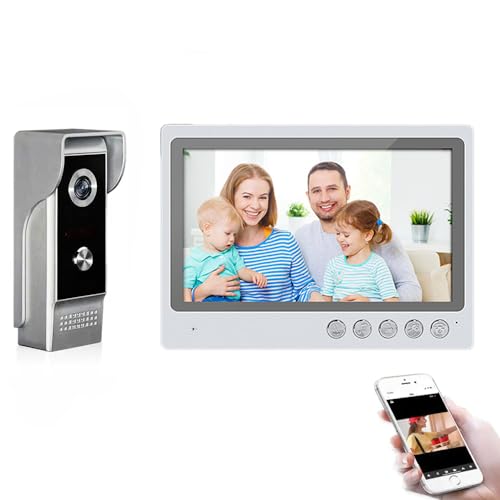 FTSTech Intercomunicador de Videoportero WiFi de 9pulgadas con Sistema de Cámara de 4 Cables 700TVL,Desbloqueo Remoto de Aplicaciones, Visión Nocturna,Grabación,Detección de Movimiento
