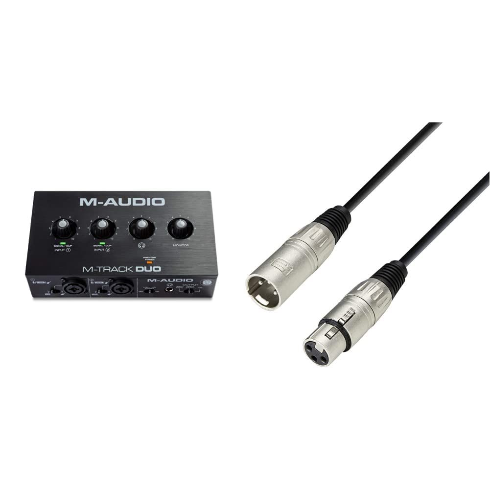 M-Audio M-Track Duo Interfaz de audio USB, tarjeta de sonido para grabaciones, transmisiones y pódcasts con entradas XLR + Adam Hall 3 Star Series Cable de audio