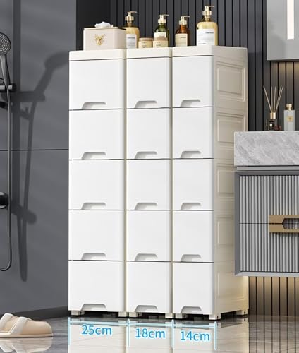 Ｌｏｒｘｎｅ 収納チェスト 隙間 キャビネット シンプル キャスター付き 横14cm/18cm/25cm 超狭小スペース用 キッチン用狭小 プラスチック製トイレ用引き出し式 (横25㎝,7段) [並行輸入品]