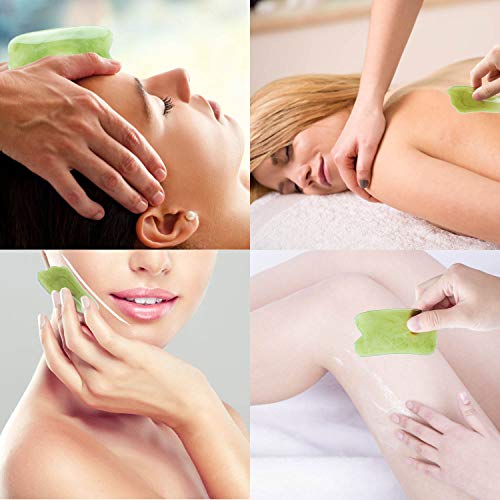 Yuyongtang 7 Pieces Gua Sha Scraping Massage Tool,Natural Resin Guasha Tool Massage Tools Set For Face Back And Neck Release,Reduce Muscle Pain,With Storage Bag (Green) #TOP2