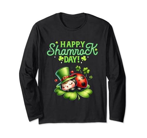 Happy Shamrock Ladybug St Patricks Day Men Women Leprechaun Maglia a Manica
