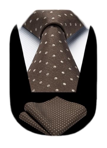 Image of HISDERN Polka Dot Ties for Men Classic Silk Ties and Pocket Square Formal Business Necktie Handkerchief Wedding Party