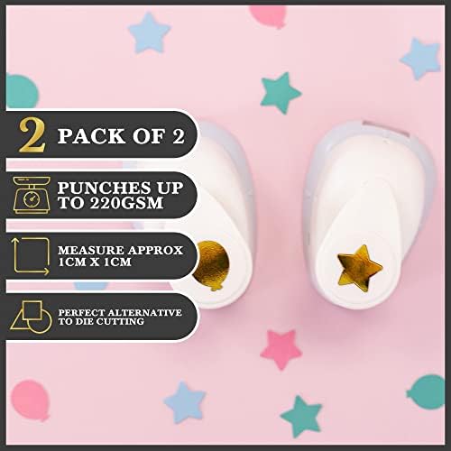 Mini Punch Set (Pack of 2) - Cuts Out Balloons & Stars - 1.5cm x 1.5cm - Punches Shapes From Card & Paper Up To 220GSM - Perfect for Cardmaking & Scrapbooking or Creating Your Own Confetti