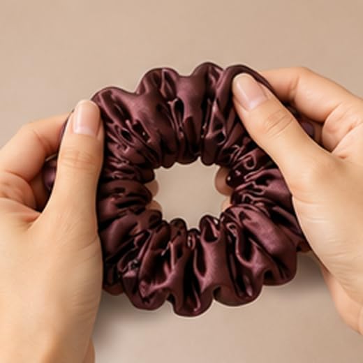Lekshika Premium Satin Scrunchies for Women & Girls | Soft Silk Hair Scrunchies with Strong Elastic | No Hair Damage Ponytail Holder | Gentle Hair Ties for Thick, Curly & Straight Hair | Olive Green & Burgundy 2