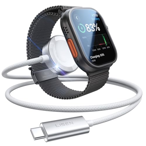 LISEN 5W für Apple Watch 11 Ladekabel USB C Schnellladekabel für Apple Watch Ultra 3, Smartwatch Ladekabel Magnetisch iWatch Ultra 1/2, Series S11/S10/S9/S8/S7, AirPods 4, Zubehör (2M)