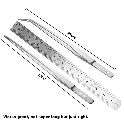 Eonmir Stainless Steel Feeding Tongs For Reptile Vivarium Plants Snake Lizards Spider Frog Gecko, Aquarium Long Tweezers - 2Pcs #TOP3