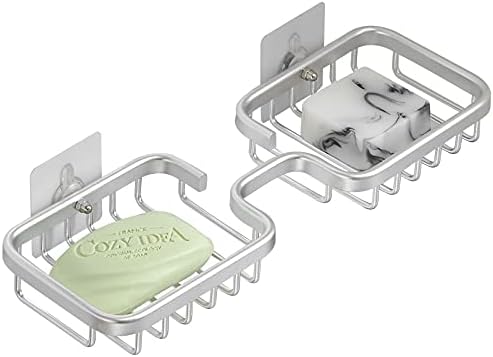 Dancrul Bathroom Soap Dishes, Bar Soap Holder for Shower Wall, Rust Proof Metal Self Draining Soap Tray, Wall Mounted Soap Dish for Shower, Shower Soap Bar Holder, Silver