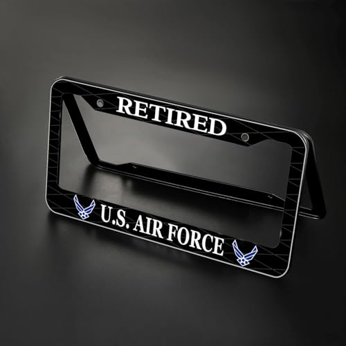 Image of 2PCS License Plate Frames for Retired U.S.Air Force,Car License Plate Bracket Holder, Premium Aluminum Alloy Weather Proof License Plate Covers with Screw Caps Cover Set Car Accessories
