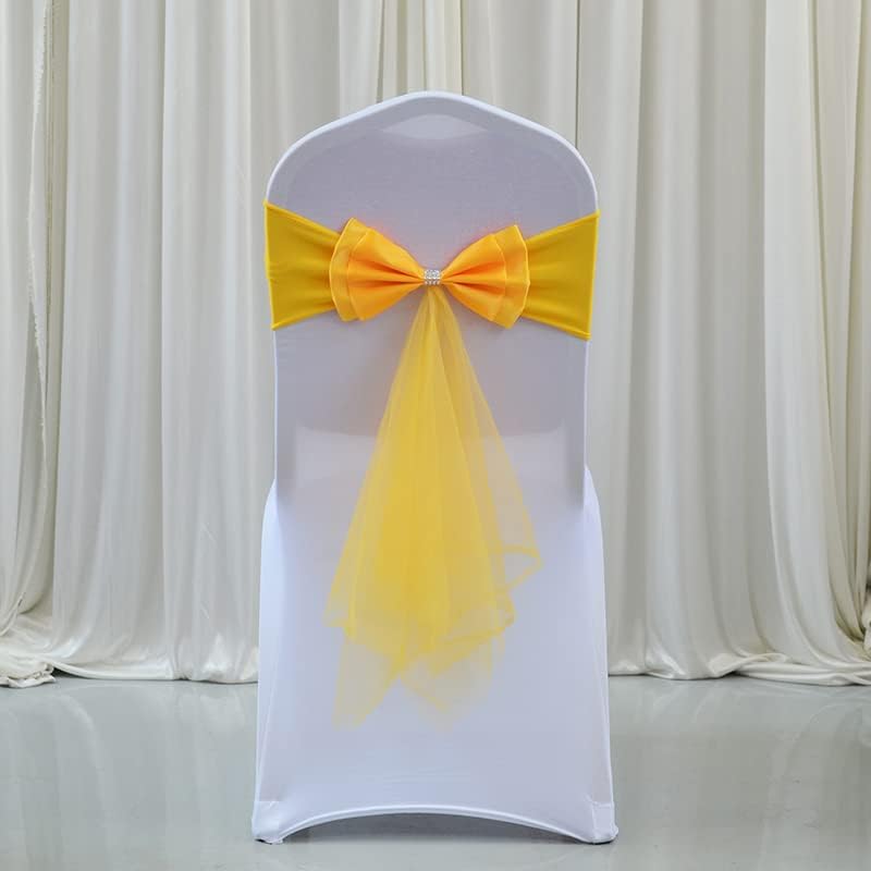 Stretch Spandex Chair Butterfly Organza Bow with Ribbon Wedding Decoration Chair Sash Bow Champagne, 100pcs (Lake Blue 100pcs)