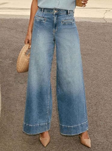loveimgs Women Casual Baggy Straight Wide Leg Denim Pants Flare Jeans High Waisted Palazzo Jean Pants Pockets Cowgirl2