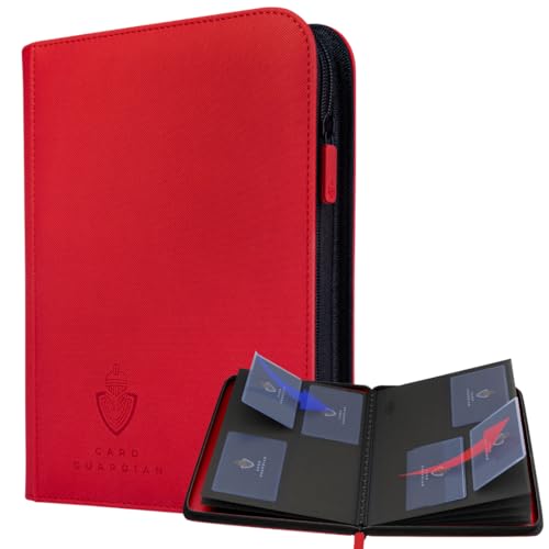 Card Guardian - Premium 4 Pocket Binder for 160 Cards (Red) | Zipper Closure and Side Loaded Pockets | Compatible with Trading & Sports Cards including Magic the Gathering, Yugioh