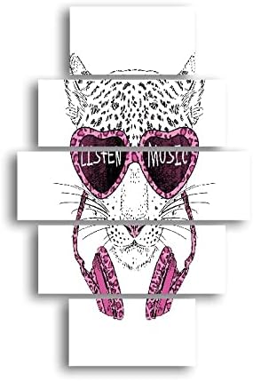 Homemania HM205MDF206 Feline 5-Piece Animal Picture for Living Room Multi-Coloured MDF 95 x 0.3 x 60 cm