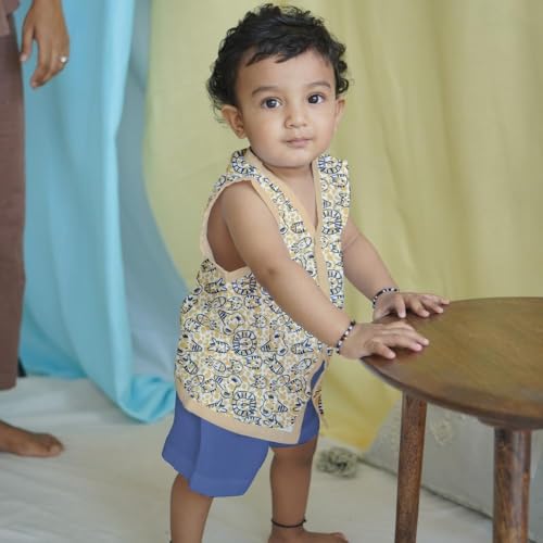 Image of The Boo Boo Club Muslin Jhabla and Short Set GOTS Certified Organic Cotton | Short Sleeve Snap Button Vest | Summer Wear Set | Printed Jhabla with shorts