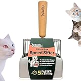 Sprinkle & Sweep Cat Litter Scoop - Heavy Duty Litter Scooper & Speed Sifter with Comfortable Beech Wood Grip - Metal Cat Litter Scoop, Washable Convenient Stand for Easy and Efficient Cleaning