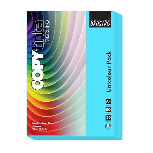 Image of BRUSTRO Copytinta Coloured Craft Paper A4 Size 80 GSM Mint Blue Shade (Cielo), 60 Sheets Pack | Double Side Colored, Ideal for Origami, Scrapbooking, Making Card, DIY Art & Craft.