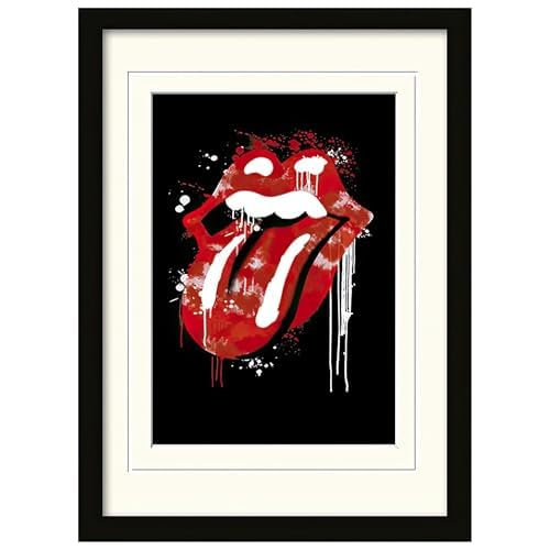 1art1 Rolling Stones Póster Graffiti Lips Cuadro Enmarcado con Fine Passepartout | Cuadros De Pared | En Un Marco De Imagen 40x30 cm