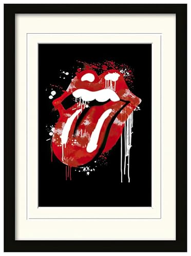 1art1 Rolling Stones Poster Graffiti Lips Affiche Encadrée avec Passe-Partout Élégant | Images Murales | dans Un Cadre Photo 40x30 cm