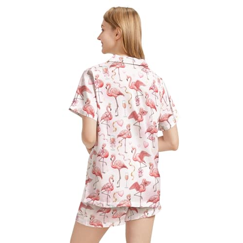 Image of Silk Satin Pajama Set for Women Summer Lounge Pjs Sets 2 Piece Suit Ladies Button Down Tops And Shorts Sleepwear