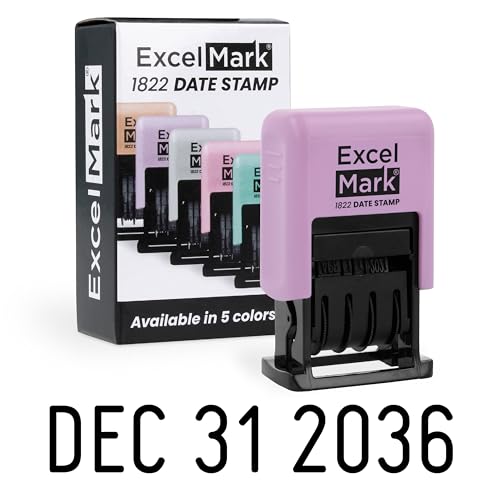 ExcelMark 1822 Self Inking Date Stamp – Perfect for Shipping, Receiving, Expiration and Due Dates (Black Ink, Violet Mount)
