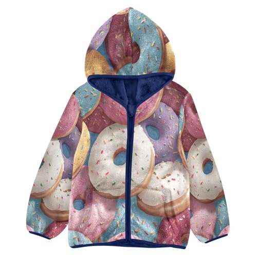 Colorful Donuts with Sprinkles Pattern Toddler Fleece Jacket Girl Boys Hooded Fleece Jacket Coat Warm