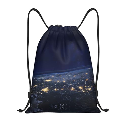 View Of Earth Print Drawstring Bags, Backpack Bag For Shopping, Sport, Yoga, Travel,Gym, Swimming, Beach
