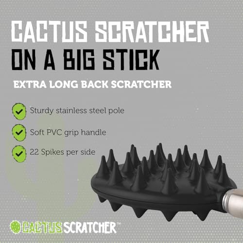 Cactus Scratcher Back Scratcher On A Big Stick, Retractable Backscratchers for Men, Women & Kids, One-Hand Itch-Relief Scratchers with Long Handle, Extendable to 29 Inches, Black