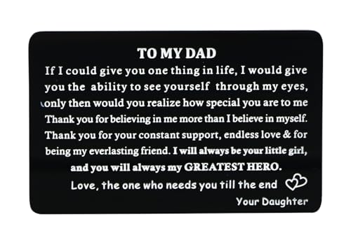 Fathers Day Metal Wallet Card for Dad from Daughter or Son Remind Dad How Much He Means to You with This Engraved Card Dad Birthday Gift (Always My Greatest Hero)