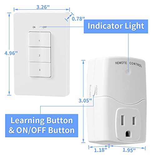 Wireless Remote Control Outlet And Wall Light Switch, 3-Way Switches For Lamp, Fans And Holiday Decor, No Wiring, Programmable And Expandable, 100Ft Rf Range, Etl Listed (2 Switches And 3 Receivers) #TOP6