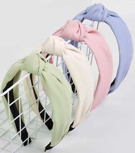 Huachi Headbands for Women Girls - Knotted Head Bands for Women Trendy - Cute Top Knot Girls Headband - Fashion Hair Accessories Hairband, Easter Basket Stuffers 4PCS