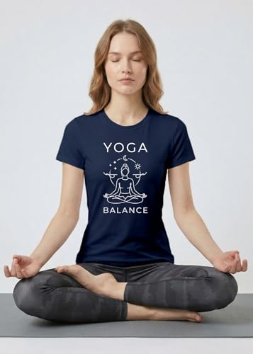 Image of INDISSH Yoga Tshirt for Women Cotton | Graphic Printed Yoga Round Neck Short Sleeves T-Shirt for Woman - WRN-YOGAB-PAR