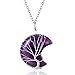 Halukakah Cristal Pierre Collier Femme Améthyste Quartz Violet Cristal Plaqué Platine Laiton Fil Fait Main Sinueux Arbre de Vie Forme de Lune Pendentif 30×40mm avec Chaîne 50cm