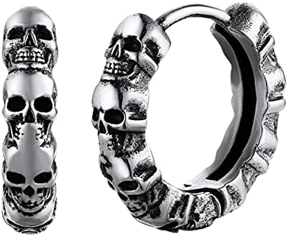 U7 Punk Stainless Steel Studs/Hoops/Dangle Earrings For Men Women, Skull Head/Hannya Mask/Baphomet, Silver/Black/Gold Plated, Halloween Gothic Earring Jewellery, Send Gift Box