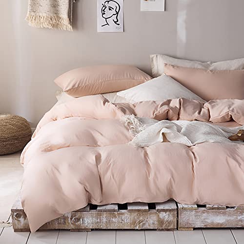Roomlife Quality Washed Blush Pink Duvet Cover Aesthetic Pink Cozy Bedding Sets For Children Kids Girls Bedroom Twin Size Light Peach Comfy Bed Set (1 Comforter Cover+2 Pillowcases) #TOP3