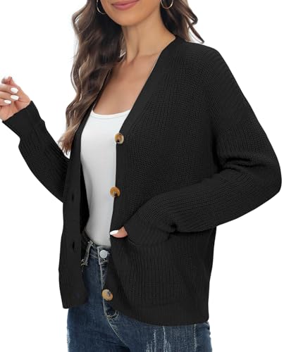 Urban CoCo Women's Lightweight Knit Open Front V-Neck Long Sleeve Button Down Casual Cardigan with Pockets4